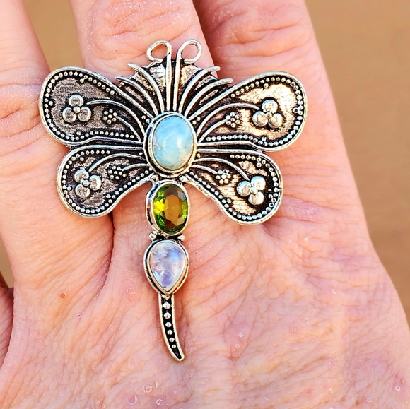 New Dragonfly Multi Gemstone 925 Silver Ring. - Picture 9 of 16